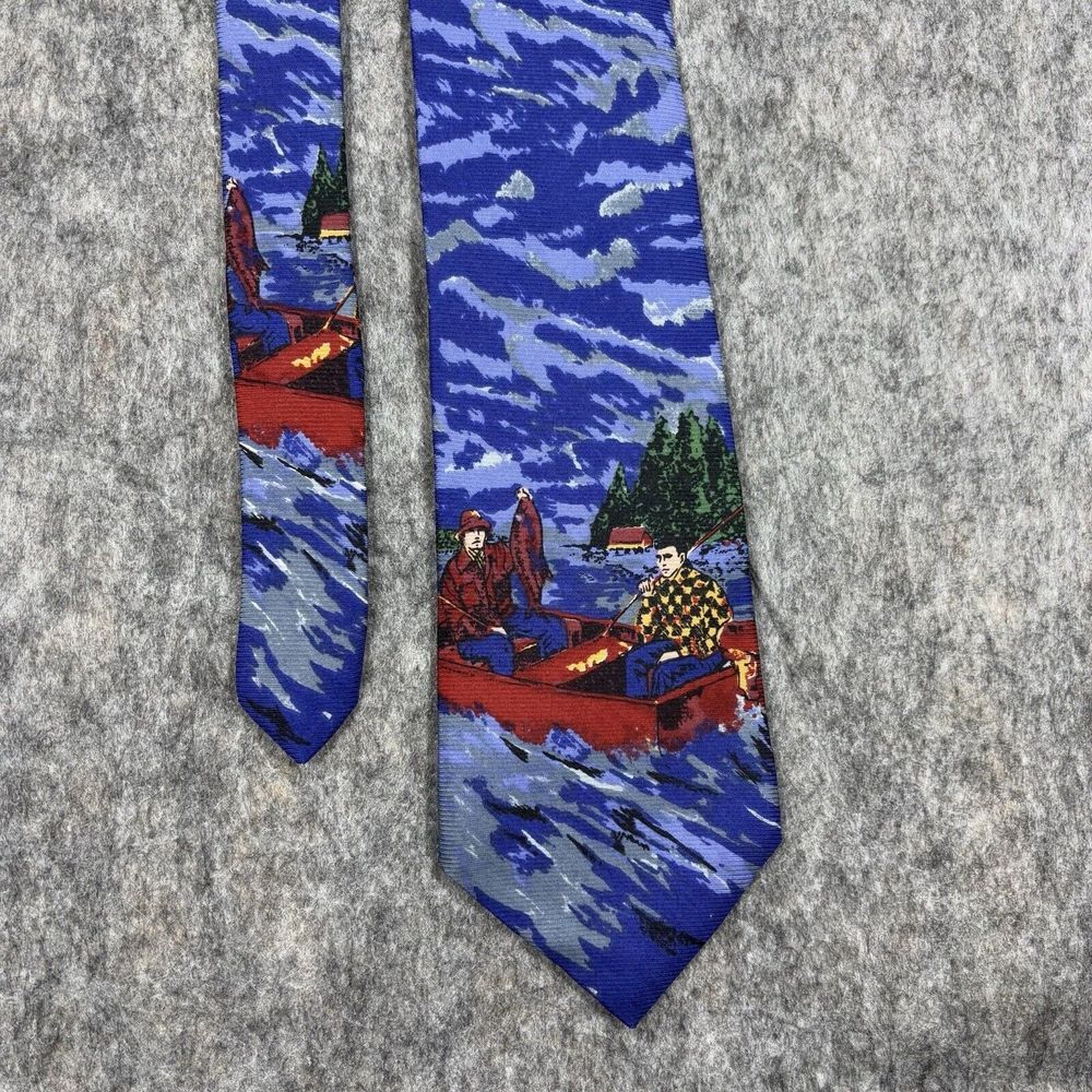 Vintage GAP Fishing Hunting Neck Tie Outdoors 90s‎ USA Silk Blue Nature - Picture 2 of 9